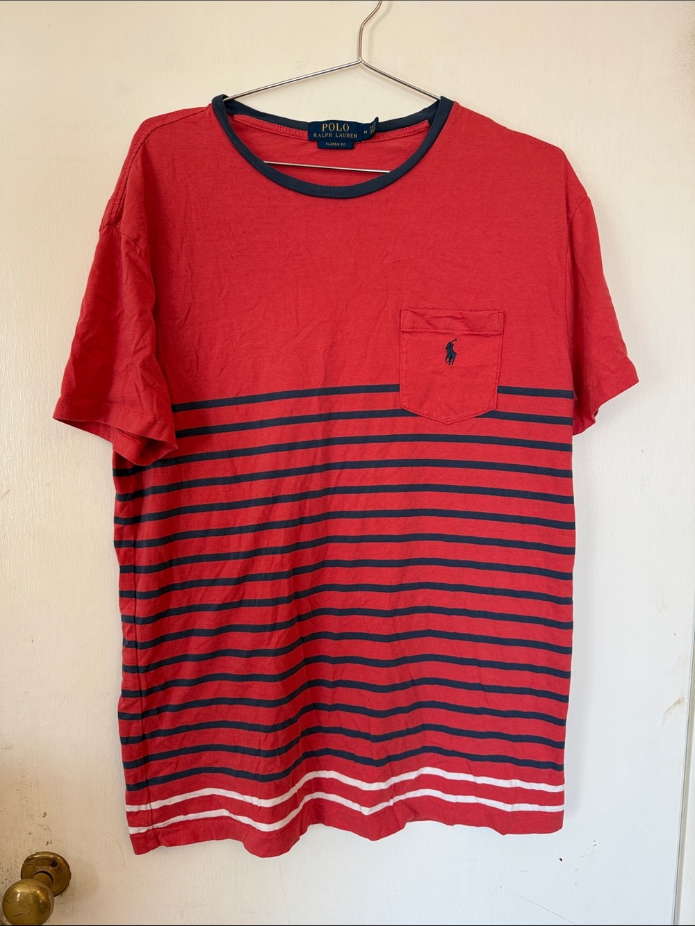 Polo Ralph Lauren Red/Navy Striped Pocket Tee Logo | Men's Medium